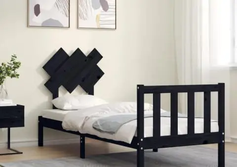 Cadru de pat cu tăblie Small Single, negru, lemn masiv - 3/5