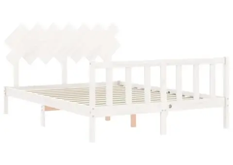 Cadru de pat cu tăblie, alb, king size, lemn masiv - 5/5