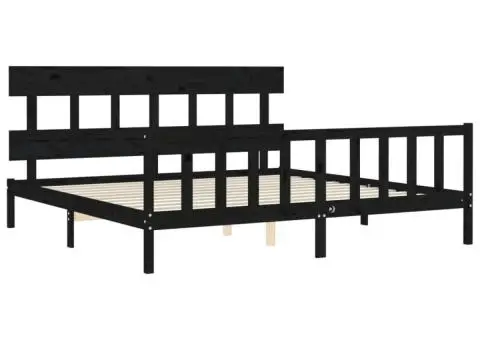 Cadru pat cu tăblie 200x200 cm, negru, lemn masiv - 5/5