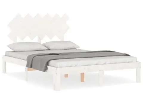 Cadru de pat fără saltea, alb, 120x200 cm, lemn masiv pin - 2/5