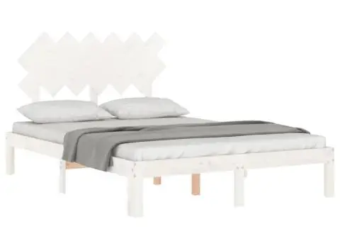 Cadru de pat fără saltea, alb, 120x200 cm, lemn masiv pin - 4/5