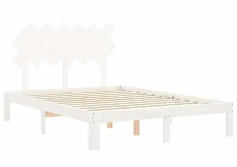 Cadru de pat fără saltea, alb, 120x200 cm, lemn masiv pin - 5/5