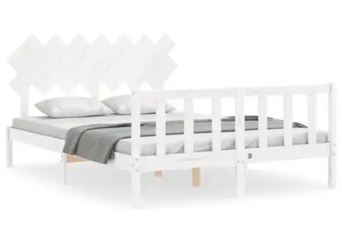 Cadru de pat fără saltea, alb, 140x190 cm, lemn masiv de pin - 2/5