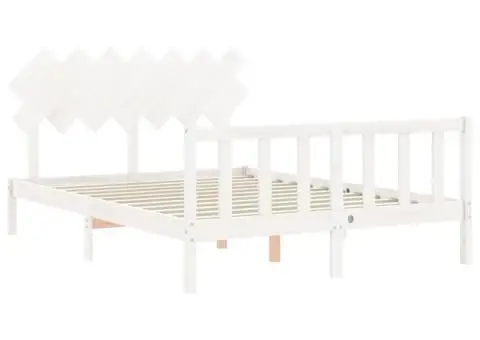 Cadru de pat fără saltea, alb, 140x190 cm, lemn masiv de pin - 5/5