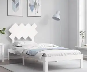 Cadru de pat cu tăblie single, alb, lemn masiv