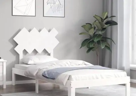 Cadru de pat cu tăblie single, alb, lemn masiv - 3/5