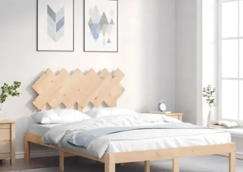 Cadru de pat cu tăblie, dublu, lemn masiv - 1/5