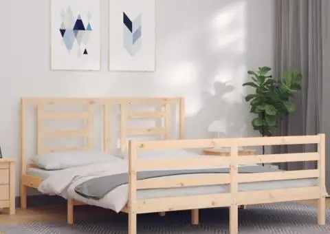 Cadru de pat cu tăblie, 160x200 cm, lemn masiv - 1/5