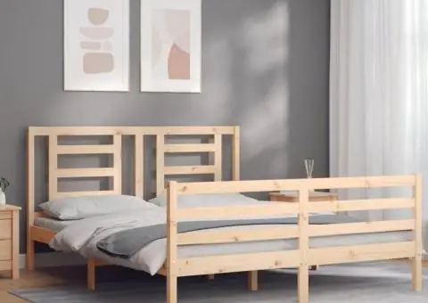 Cadru de pat cu tăblie, 160x200 cm, lemn masiv - 3/5