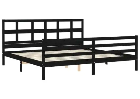 Cadru pat cu tăblie 200x200 cm, negru, lemn masiv - 3/5