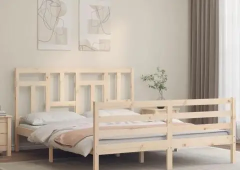 Cadru de pat cu tăblie, 160x200 cm, lemn masiv - 1/5