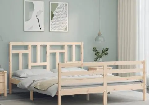 Cadru de pat cu tăblie, 160x200 cm, lemn masiv - 3/5