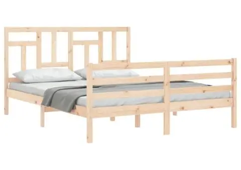 Cadru de pat cu tăblie, 160x200 cm, lemn masiv - 4/5