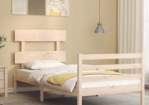 Cadru de pat cu tăblie single mic, lemn masiv - 1/5