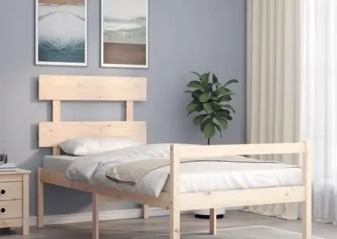 Cadru de pat senior cu tăblie, 90x200 cm, lemn masiv - 1/5