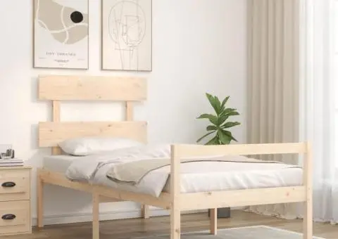 Cadru de pat senior cu tăblie, 90x200 cm, lemn masiv - 3/5