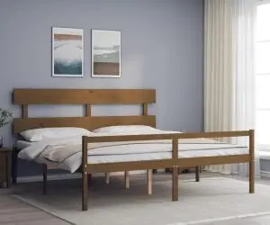 Cadru de pat senior cu tăblie, 200x200 cm maro miere lemn masiv