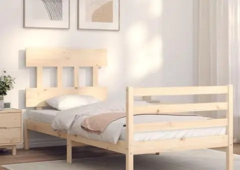 Cadru de pat cu tăblie single, lemn masiv - 1/5