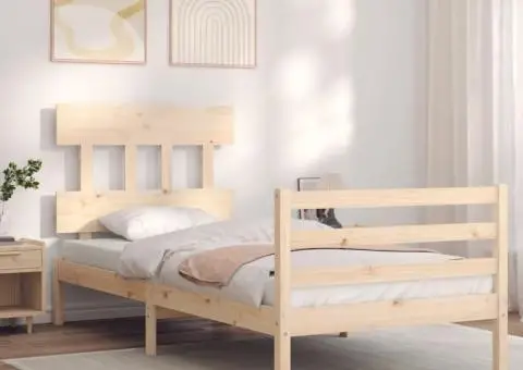 Cadru de pat cu tăblie single, lemn masiv - 3/5