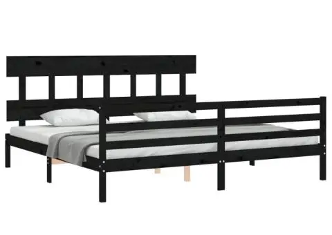 Cadru pat cu tăblie 200x200 cm, negru, lemn masiv - 4/5