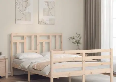 Cadru de pat cu tăblie, dublu mic, lemn masiv - 1/5