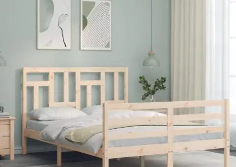 Cadru de pat cu tăblie, dublu mic, lemn masiv - 4/5