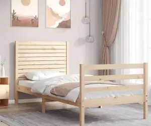 Cadru de pat cu tăblie single mic, lemn masiv
