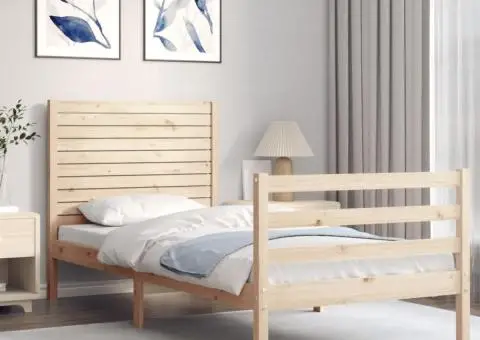 Cadru de pat cu tăblie single mic, lemn masiv - 3/5