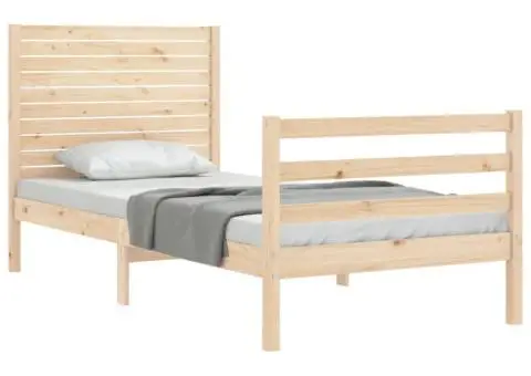 Cadru de pat cu tăblie single mic, lemn masiv - 4/5