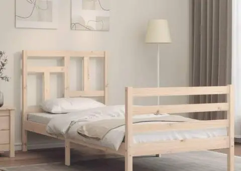 Cadru de pat cu tăblie, 90x200 cm, lemn masiv - 1/5