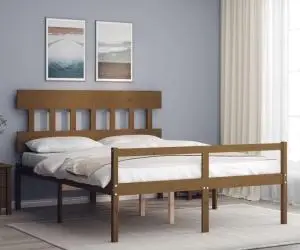 Cadru de pat senior cu tăblie, maro miere, king size lemn masiv