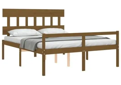 Cadru de pat senior cu tăblie, maro miere, king size lemn masiv - 4/5