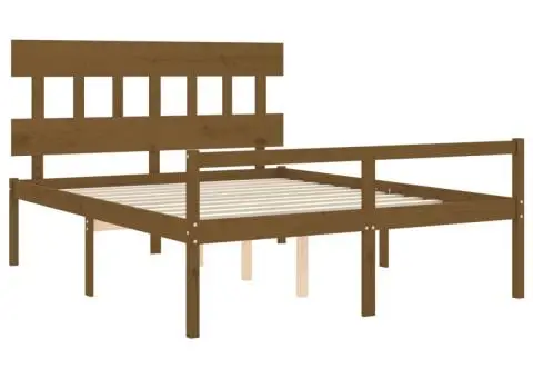 Cadru de pat senior cu tăblie, maro miere, king size lemn masiv - 5/5