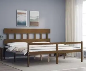 Cadru de pat senior cu tăblie, 200x200 cm maro miere lemn masiv