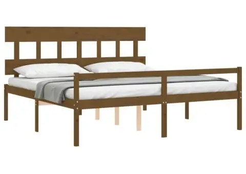 Cadru de pat senior cu tăblie, 200x200 cm maro miere lemn masiv - 4/5