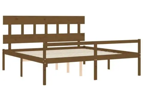 Cadru de pat senior cu tăblie, 200x200 cm maro miere lemn masiv - 5/5