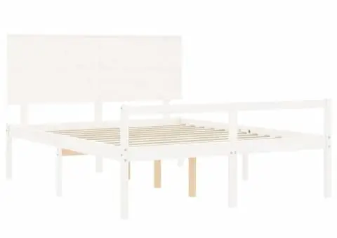 Cadru de pat senior cu tăblie, alb, king size, lemn masiv - 5/5