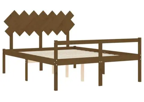 Cadru de pat senior cu tăblie, maro miere, king size lemn masiv - 5/5