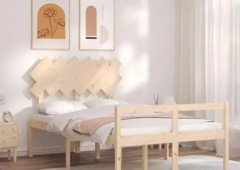 Cadru de pat senior cu tăblie dublu mic, lemn masiv - 1/5