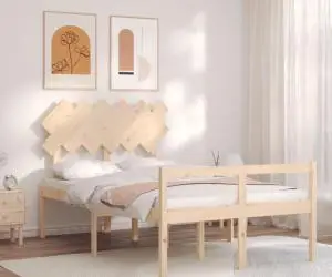 Cadru de pat senior cu tăblie dublu mic, lemn masiv