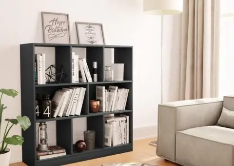 Bibliotecă, gri, 97,5x29,5x100 cm, PAL - 1/5