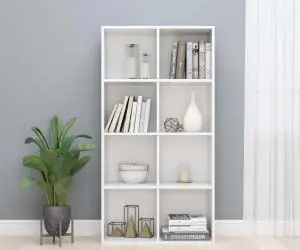 Bibliotecă/Dulap, alb extralucios, 66x30x130 cm, lemn prelucrat