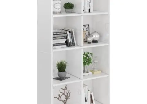 Bibliotecă/Dulap, alb extralucios, 66x30x130 cm, lemn prelucrat - 3/5