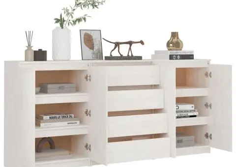 Dulapuri laterale, 3 buc., alb, lemn masiv de pin - 3/5