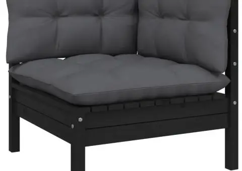 Set mobilier grădină cu perne, 12 piese, negru, lemn masiv pin - 5/5