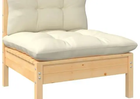 Set mobilier grădină cu perne crem, 10 piese, lemn masiv de pin - 4/5