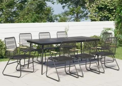 Set masă pentru grădină, 9 piese, negru, ratan PVC - 1/5