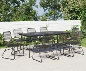 Set masă pentru grădină, 9 piese, negru, ratan PVC