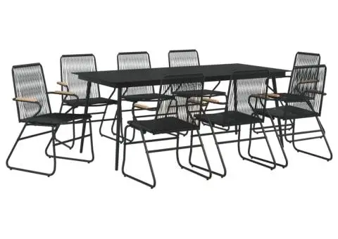 Set masă pentru grădină, 9 piese, negru, ratan PVC - 3/5