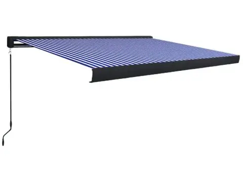 Copertină manuală tip casetă, albastru și alb, 450 x 300 cm - 2/5